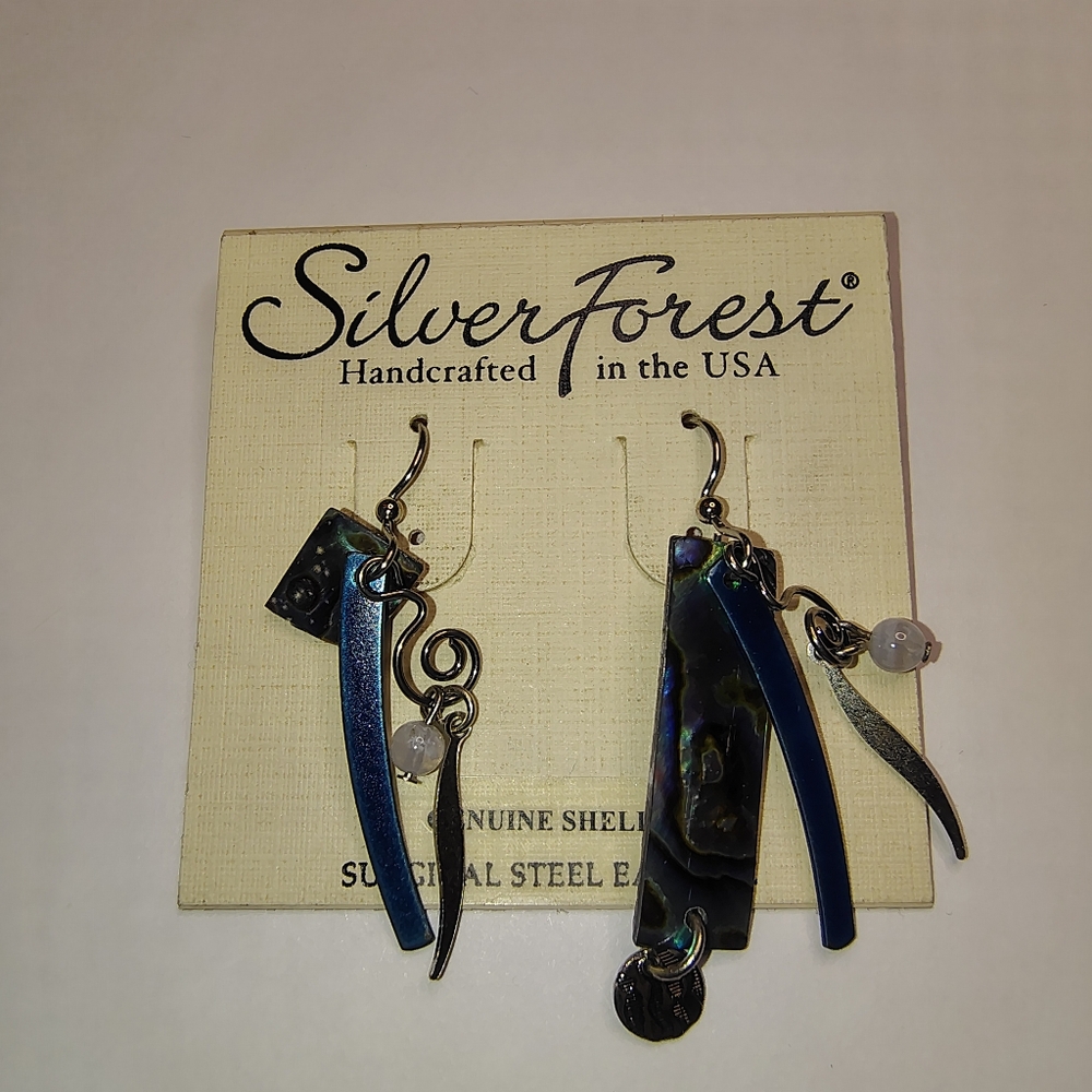 Silver Forest Blue Abalone Shell Dangle Earrings … - image 2